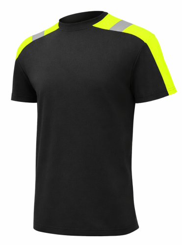 T-shirt roboczy czarny z żółtymi pasami HV