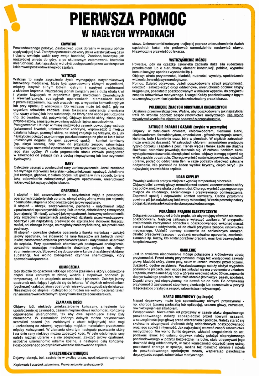 Instrukcja Pierwszej pomocy w nagłych wypadkach